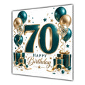 70th Birthday Card Green Gold Balloons White