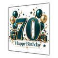 70th Birthday Card Green Gold Balloons White