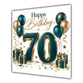 70th Birthday Card Green Gold Balloons White