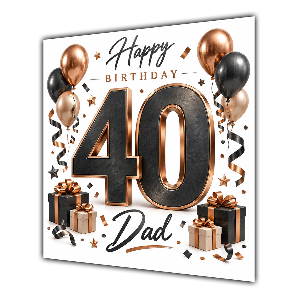 Dad 40th Birthday Card Black Copper Balloons White
