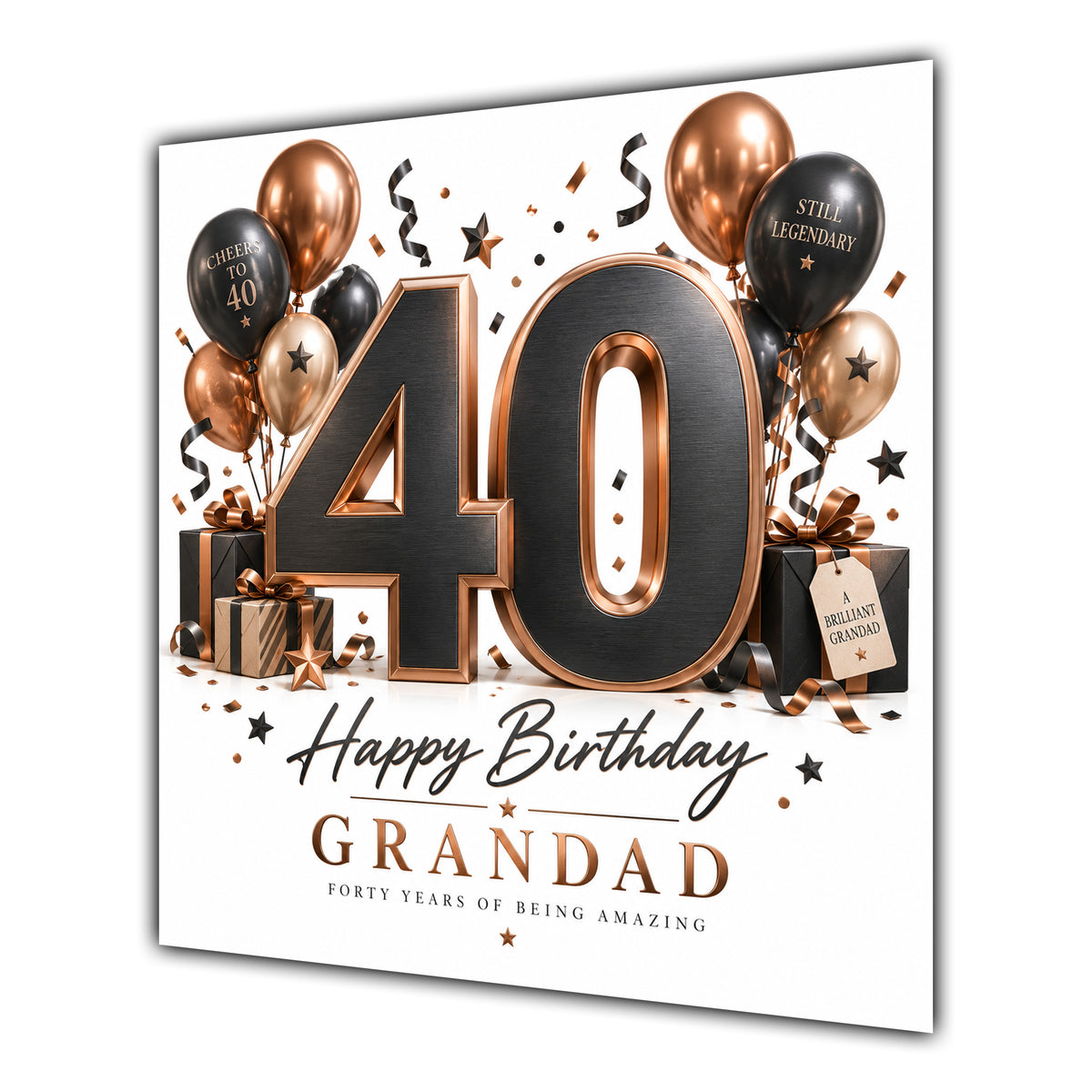Grandad 40th Birthday Card Black Copper Balloons White