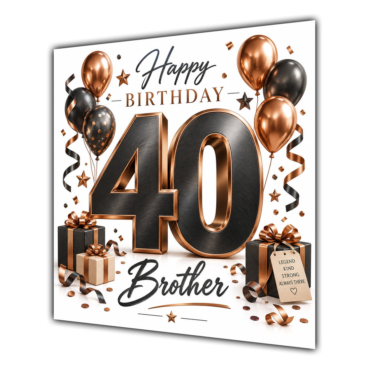 Brother 40th Birthday Card Black Copper Balloons White