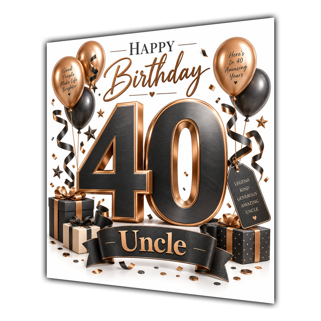 Uncle 40th Birthday Card Black Copper Balloons White