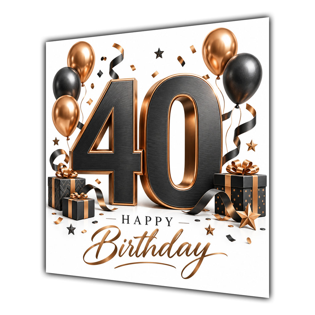 40th Birthday Card Black Copper Balloons White