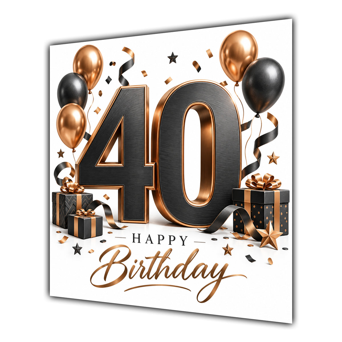 40th Birthday Card Black Copper Balloons White