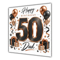 Dad 50th Birthday Card Black Copper Balloons White