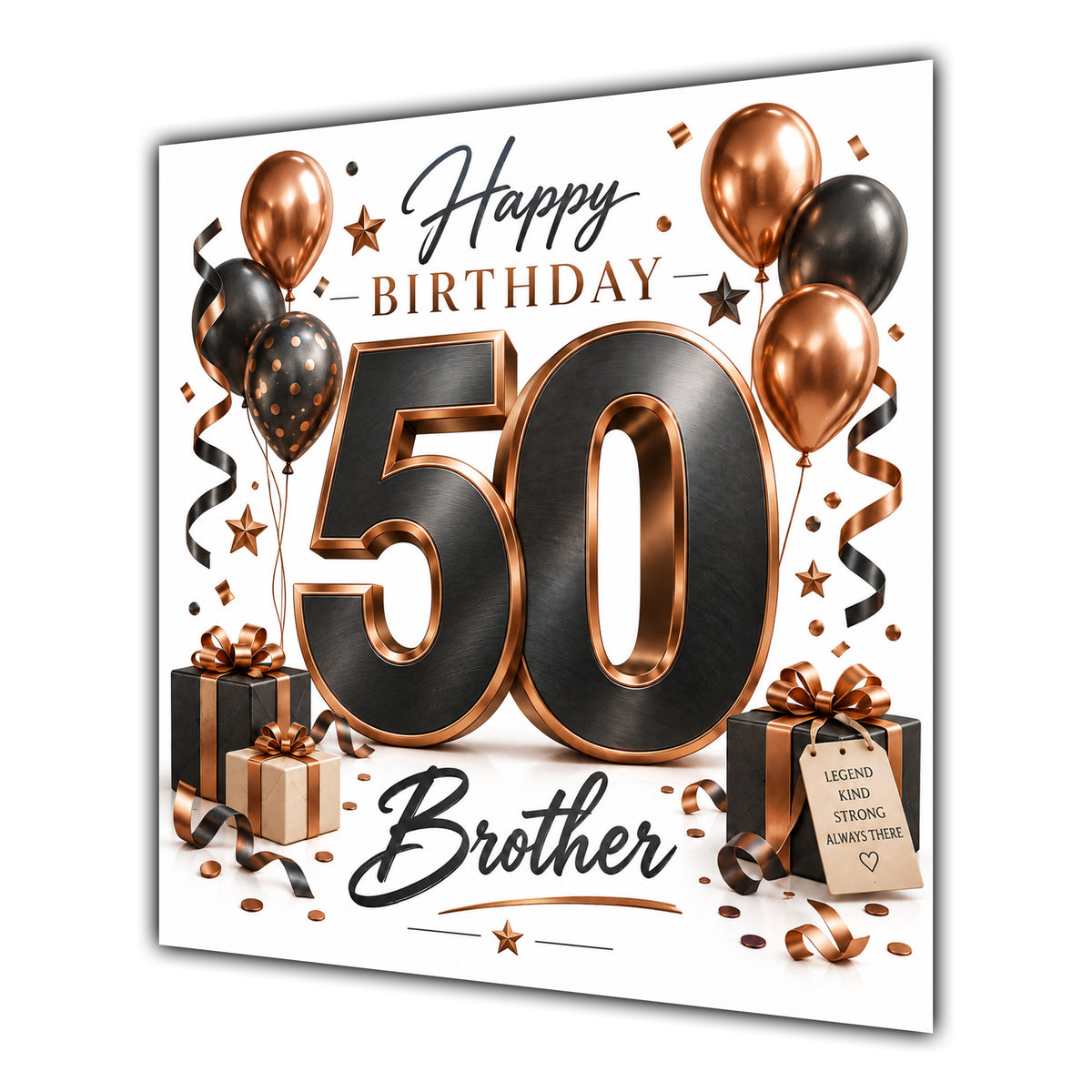 Brother 50th Birthday Card Black Copper Balloons White