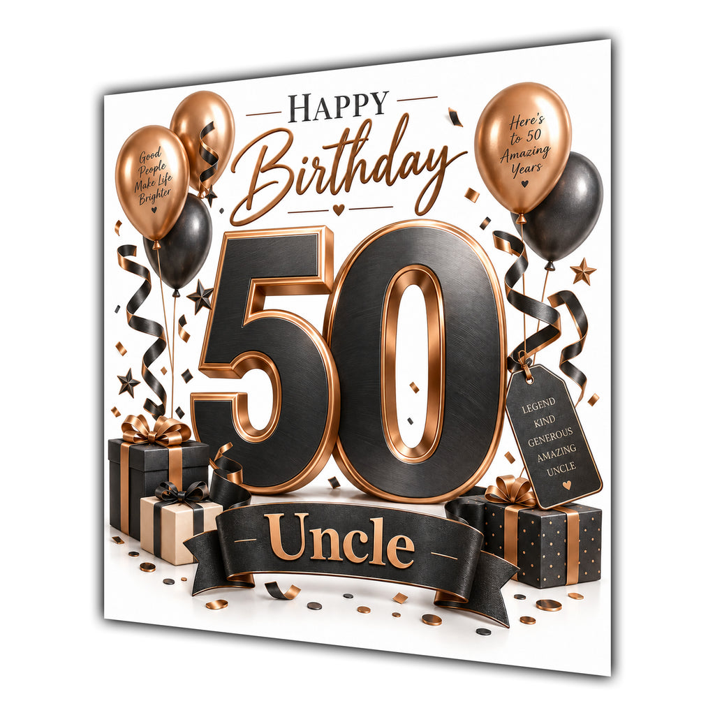 Uncle 50th Birthday Card Black Copper Balloons White
