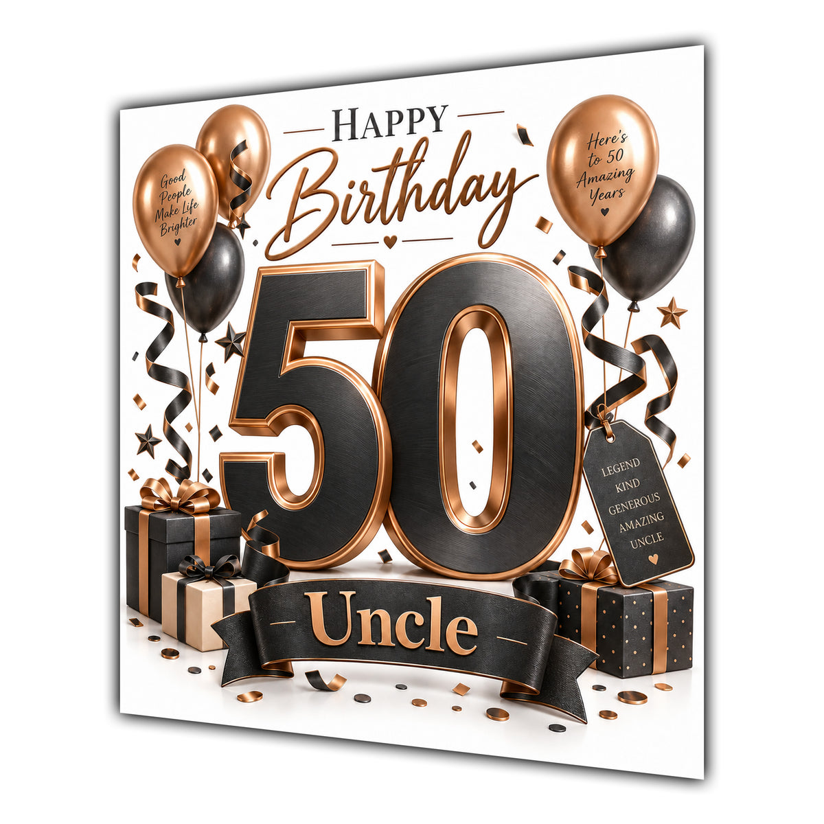 Uncle 50th Birthday Card Black Copper Balloons White