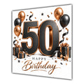 50th Birthday Card Black Copper Balloons White