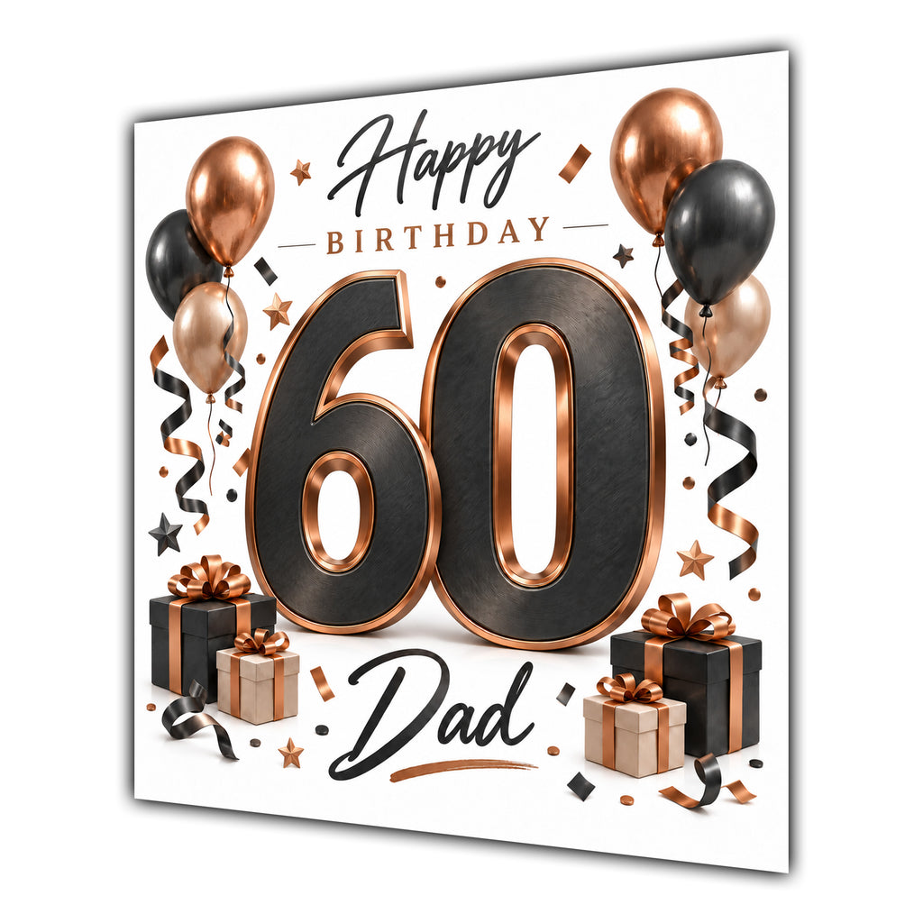 Dad 60th Birthday Card Black Copper Balloons White