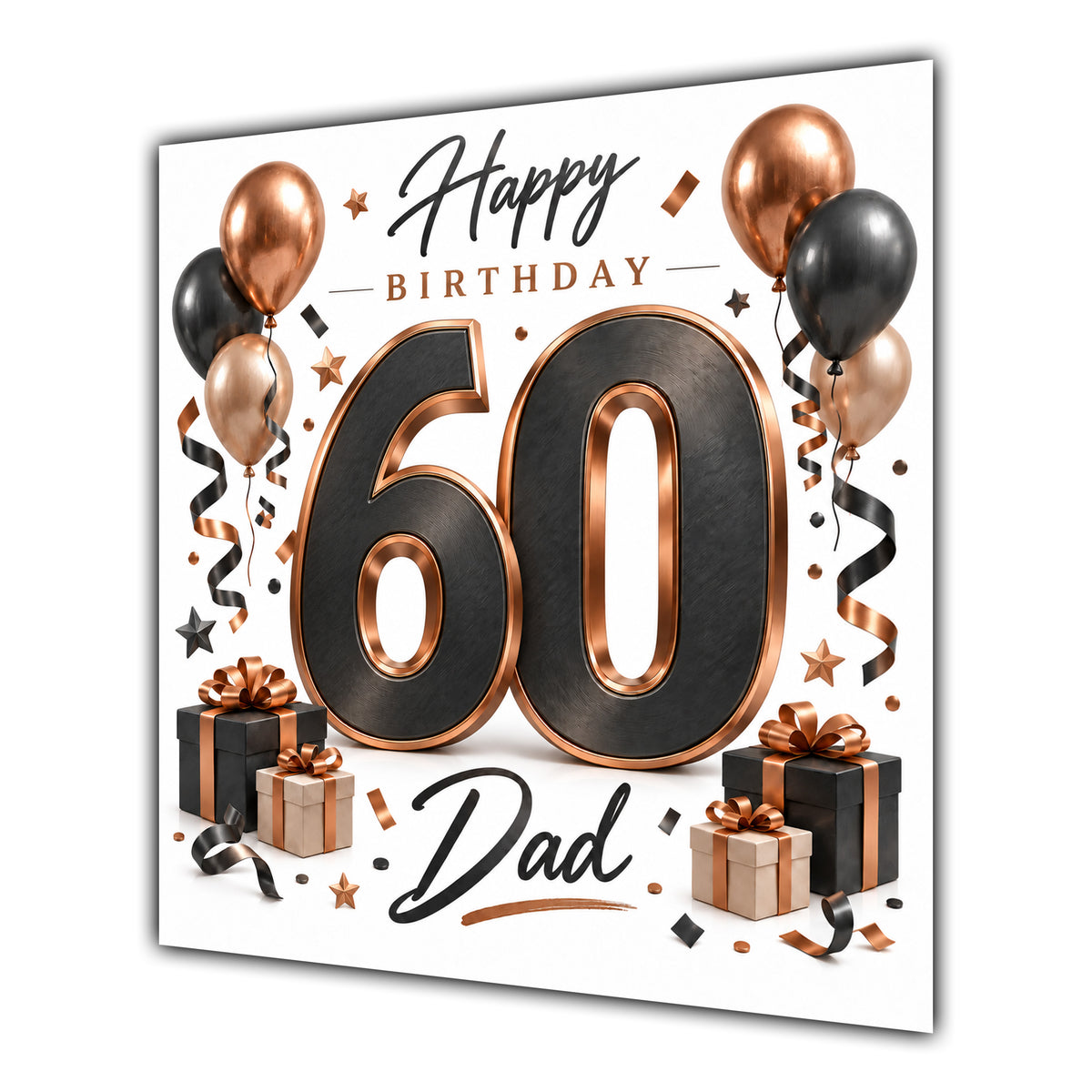 Dad 60th Birthday Card Black Copper Balloons White