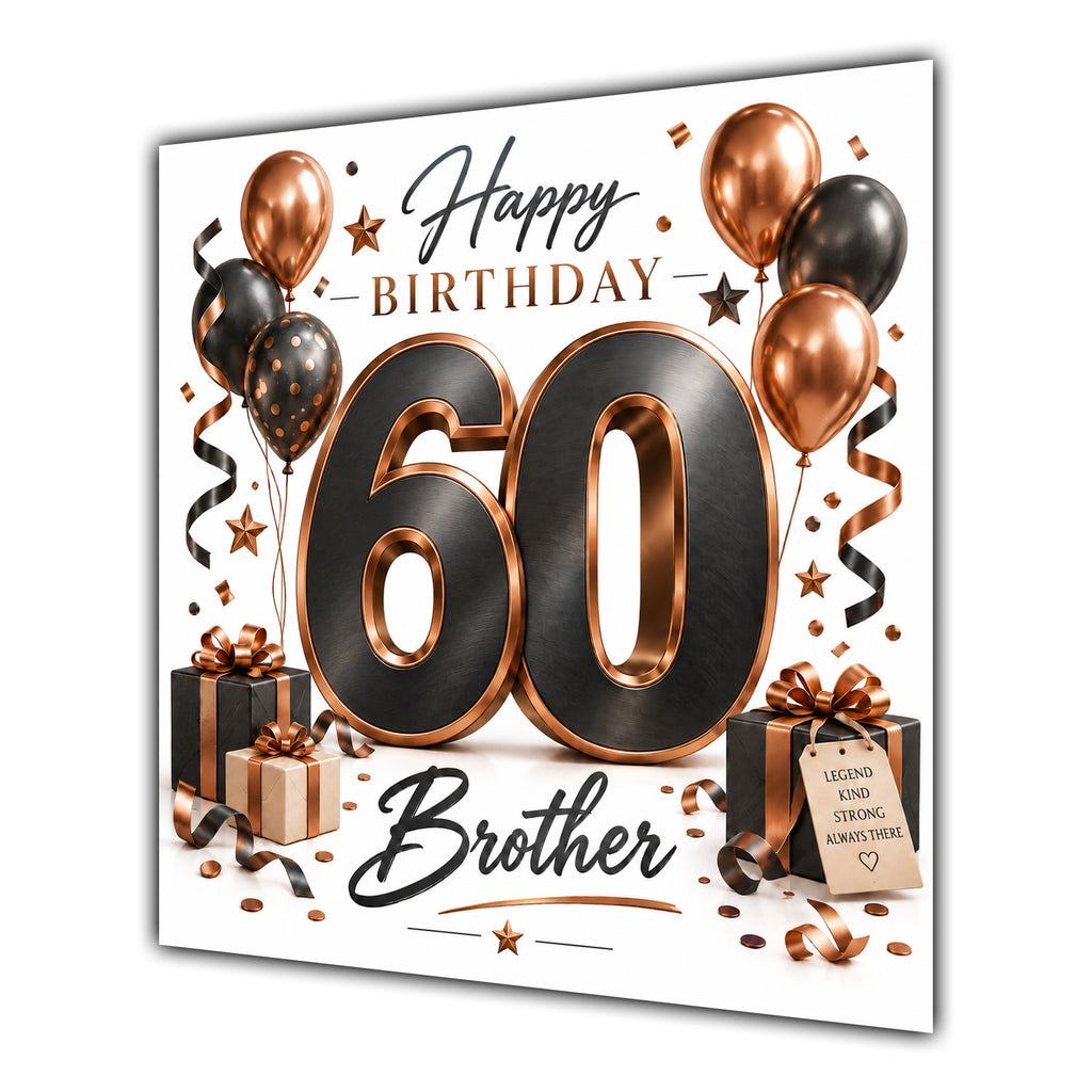 Brother 60th Birthday Card Black Copper Balloons White
