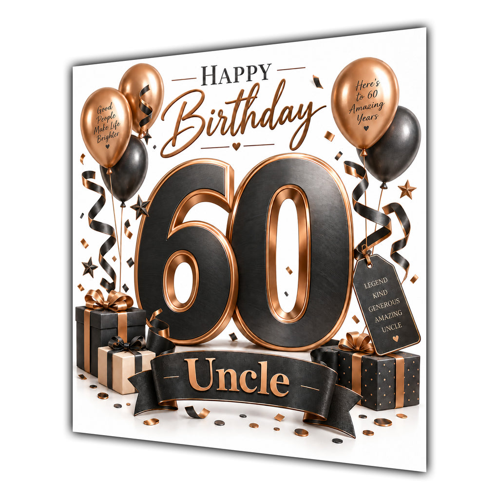 Uncle 60th Birthday Card Black Copper Balloons White