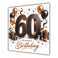 60th Birthday Card Black Copper Balloons White