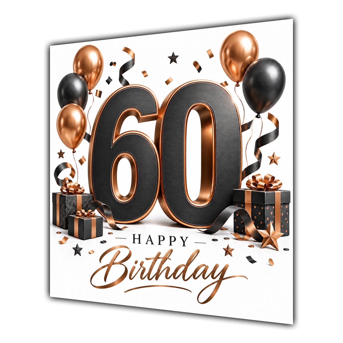 60th Birthday Card Black Copper Balloons White