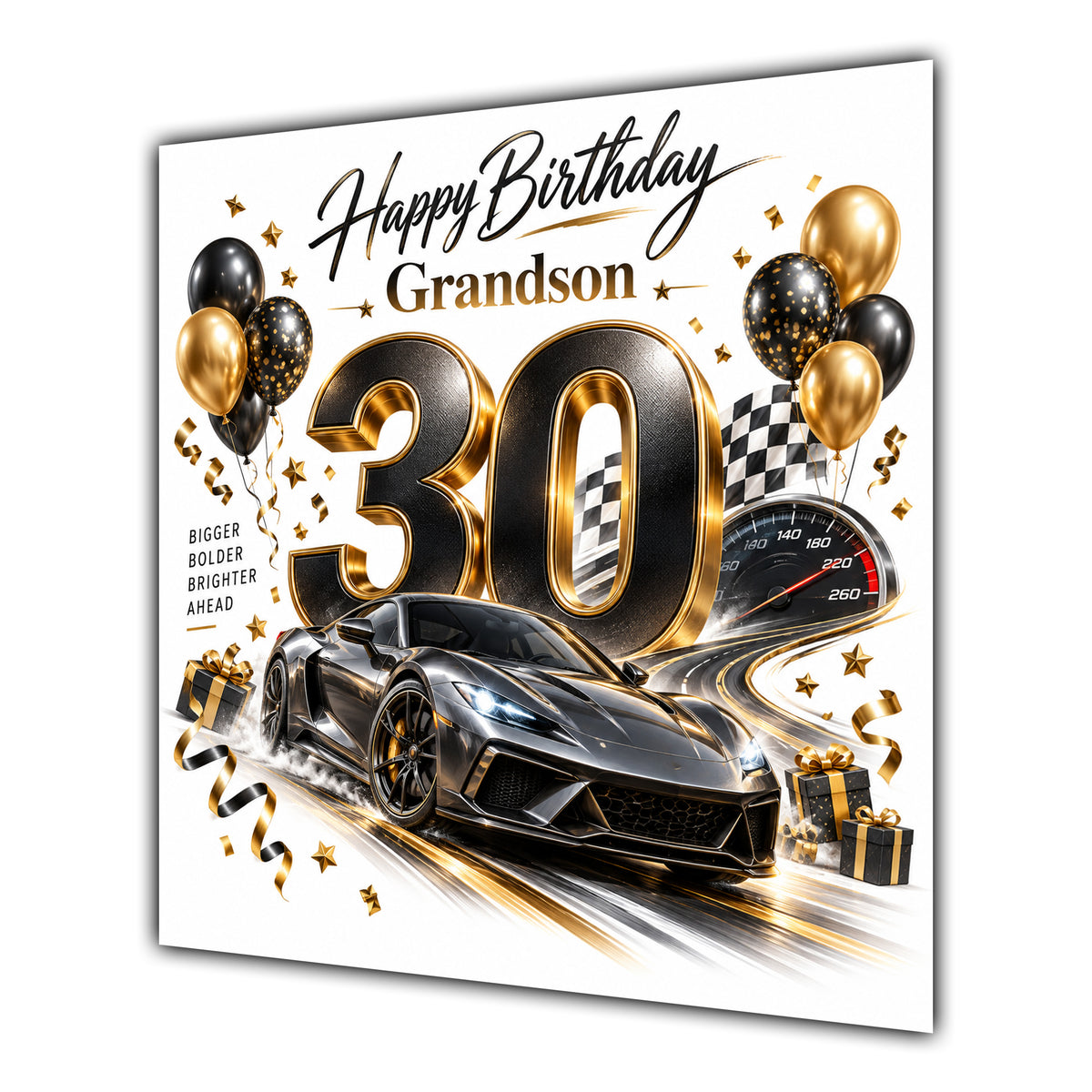 Grandson 30th Birthday Card Sports Car Balloons