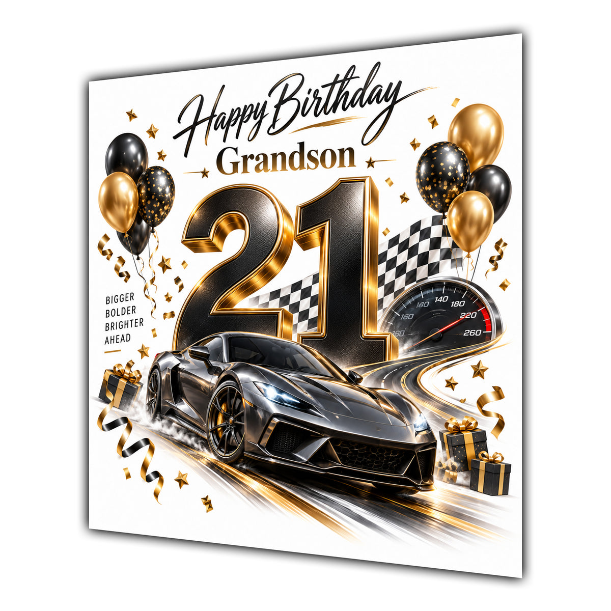 Grandson 21st Birthday Card Sports Car Balloons