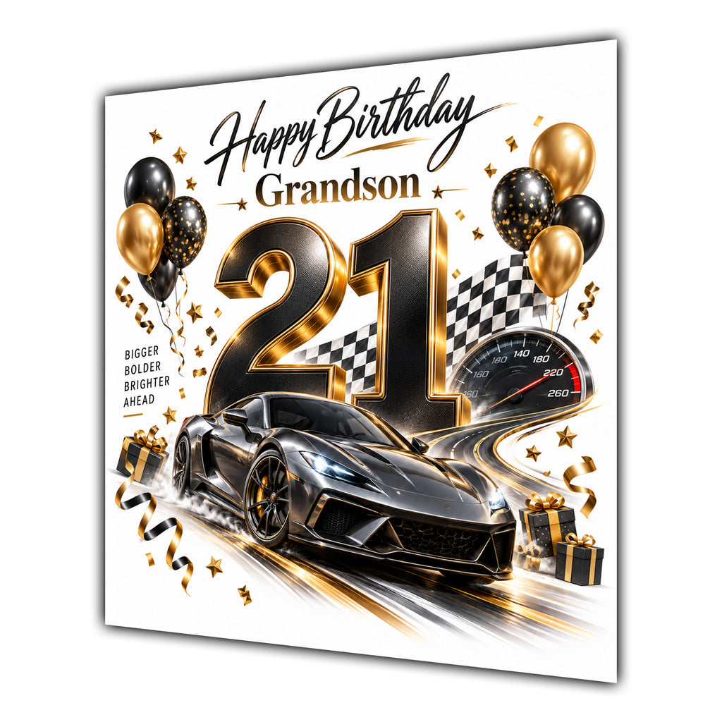 Grandson 21st Birthday Card Sports Car Balloons