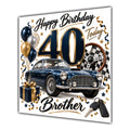 Brother 40th Birthday Card Classic Car Balloons