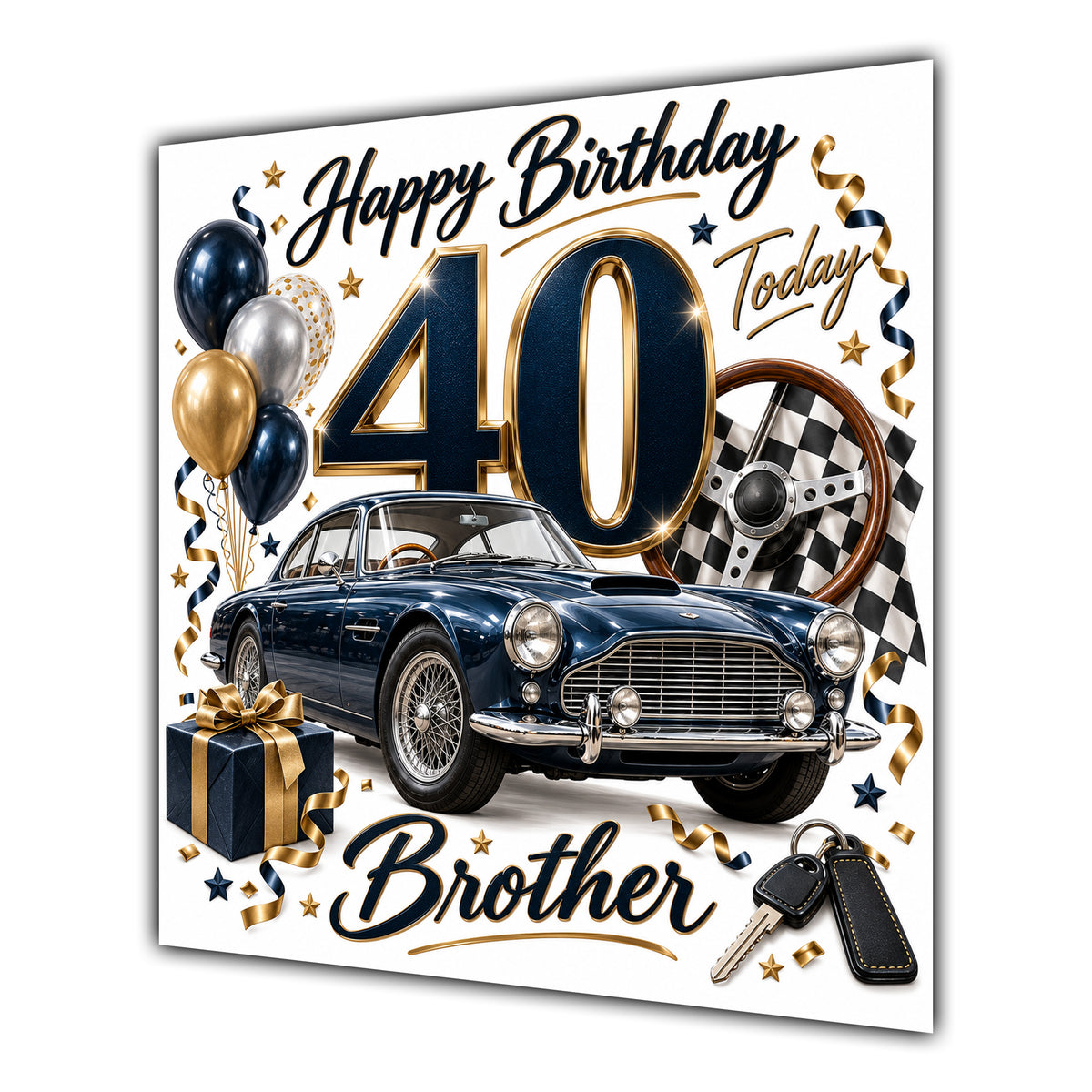 Brother 40th Birthday Card Classic Car Balloons