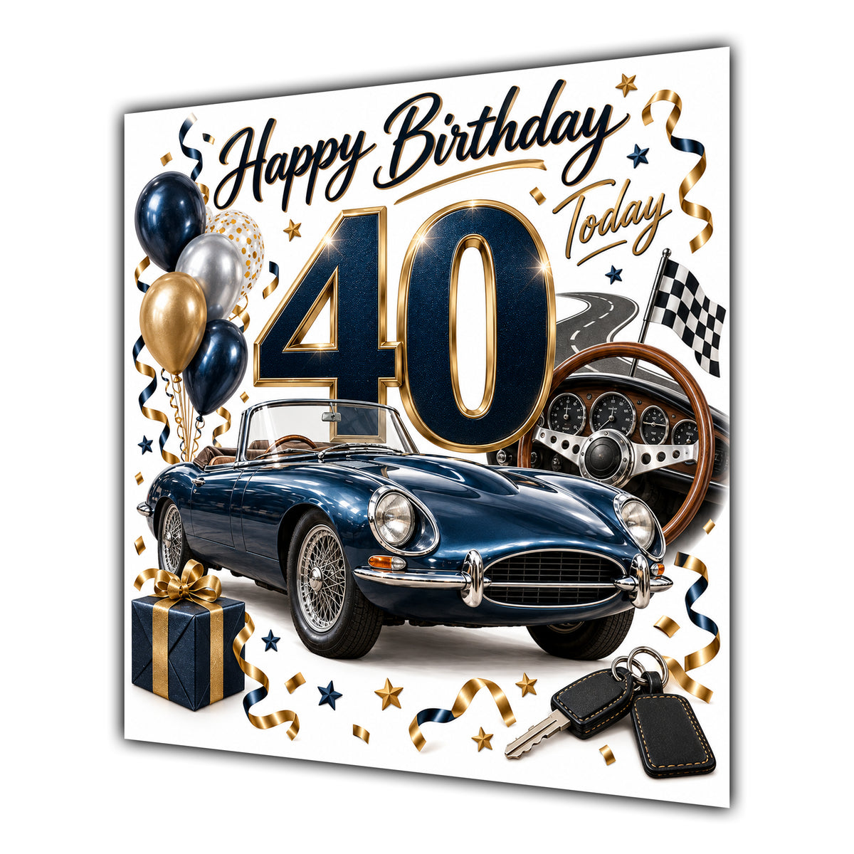 40th Birthday Card Classic Car Balloons