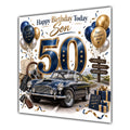 Son 50th Birthday Card Classic Car Balloons