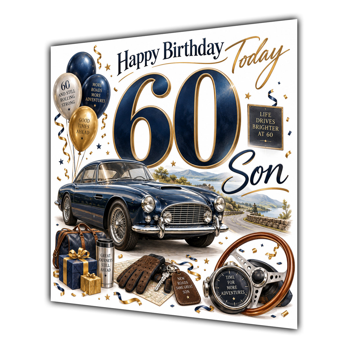 Son 60th Birthday Card Classic Car Balloons