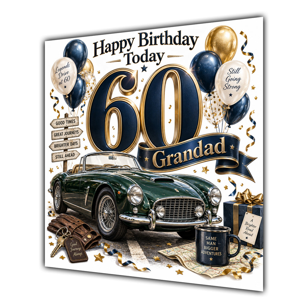 Grandad 60th Birthday Card Classic Car Balloons
