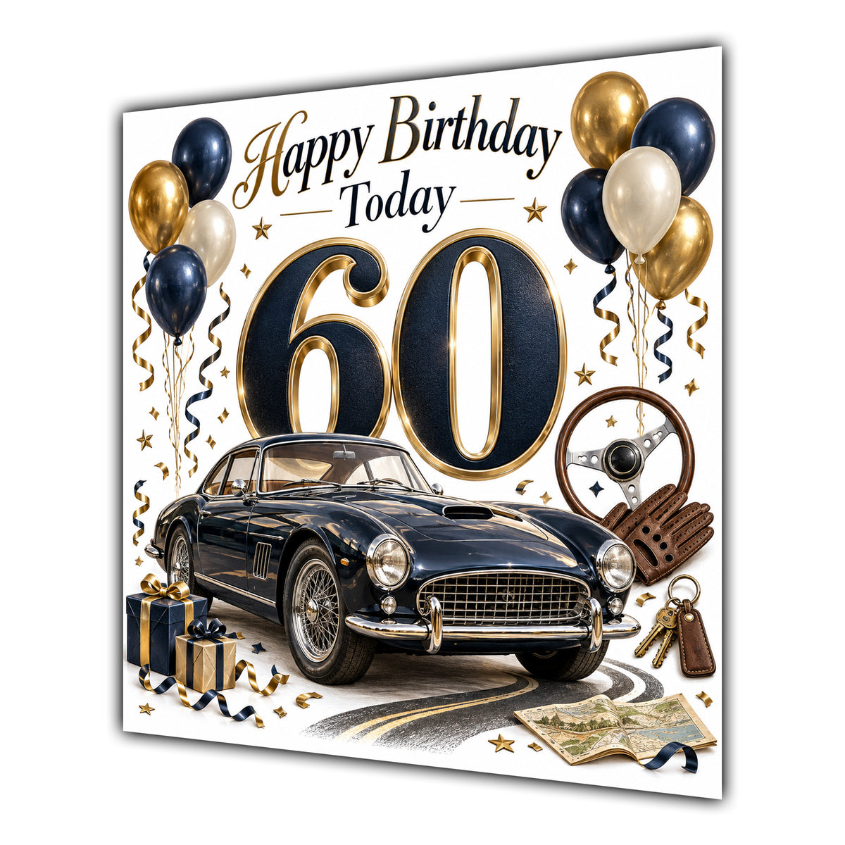 60th Birthday Card Classic Car Balloons