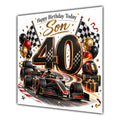 Son 40th Birthday Card Racing Car Chequered Flags