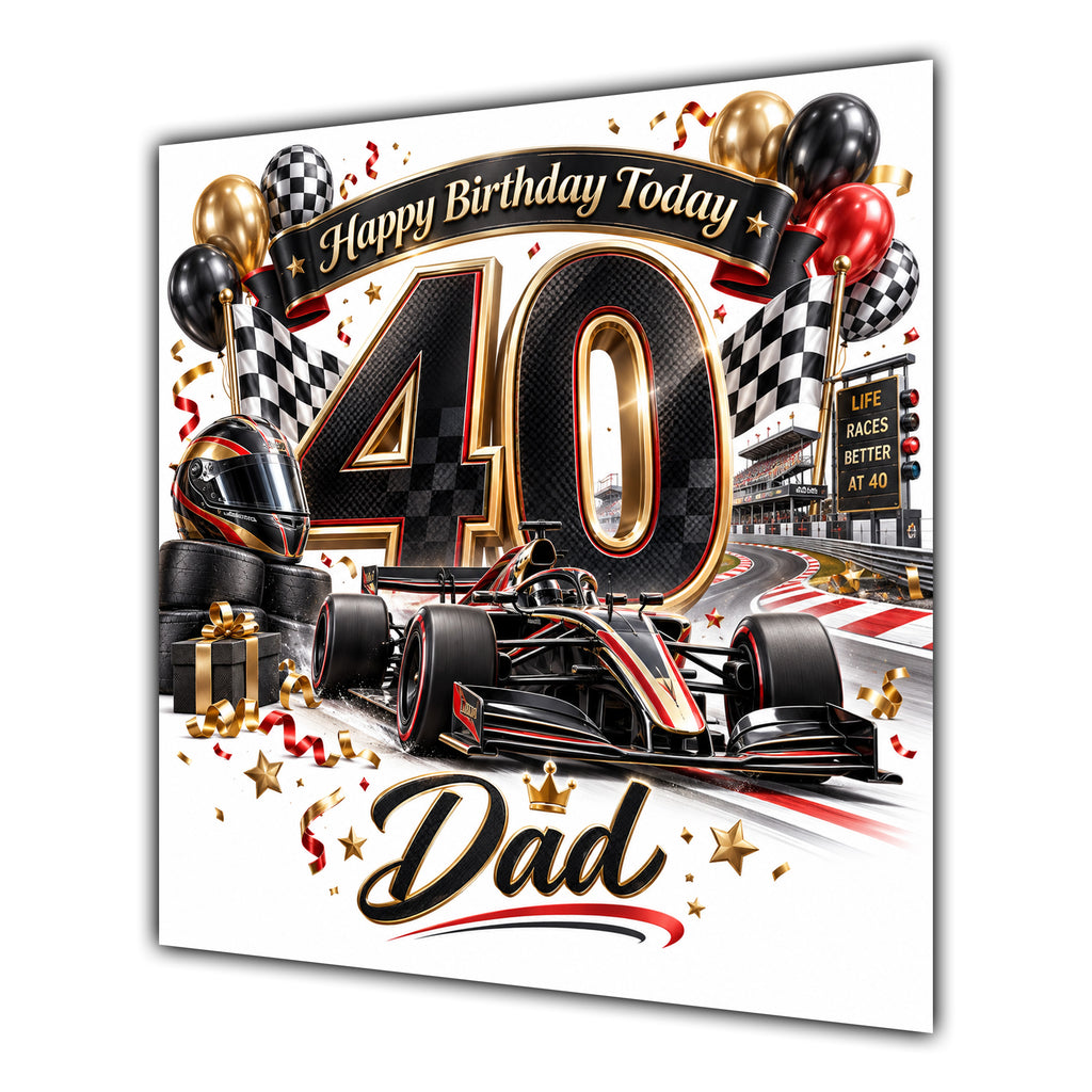 Dad 40th Birthday Card Racing Car Chequered Flags