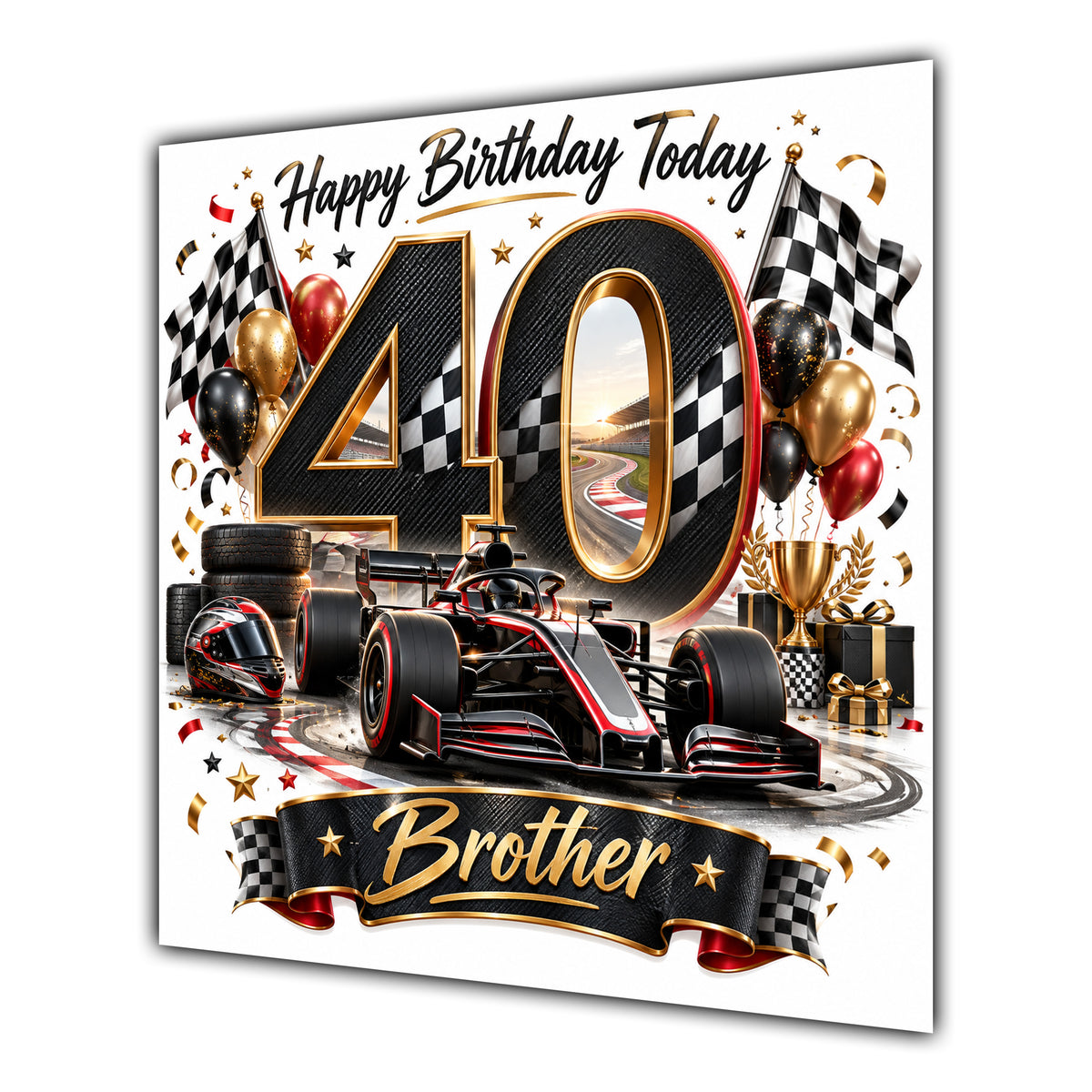 Brother 40th Birthday Card Racing Car Chequered Flags