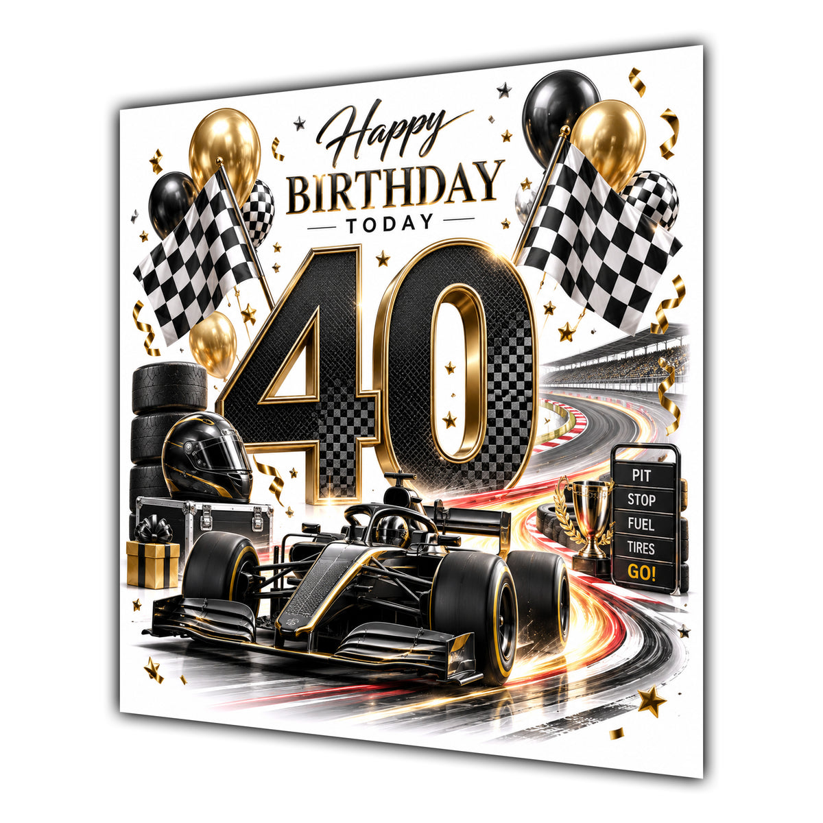 40th Birthday Card Racing Car Chequered Flags