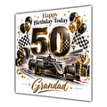 Grandad 50th Birthday Card Racing Car Chequered Flags