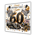 Son 60th Birthday Card Racing Car Chequered Flags