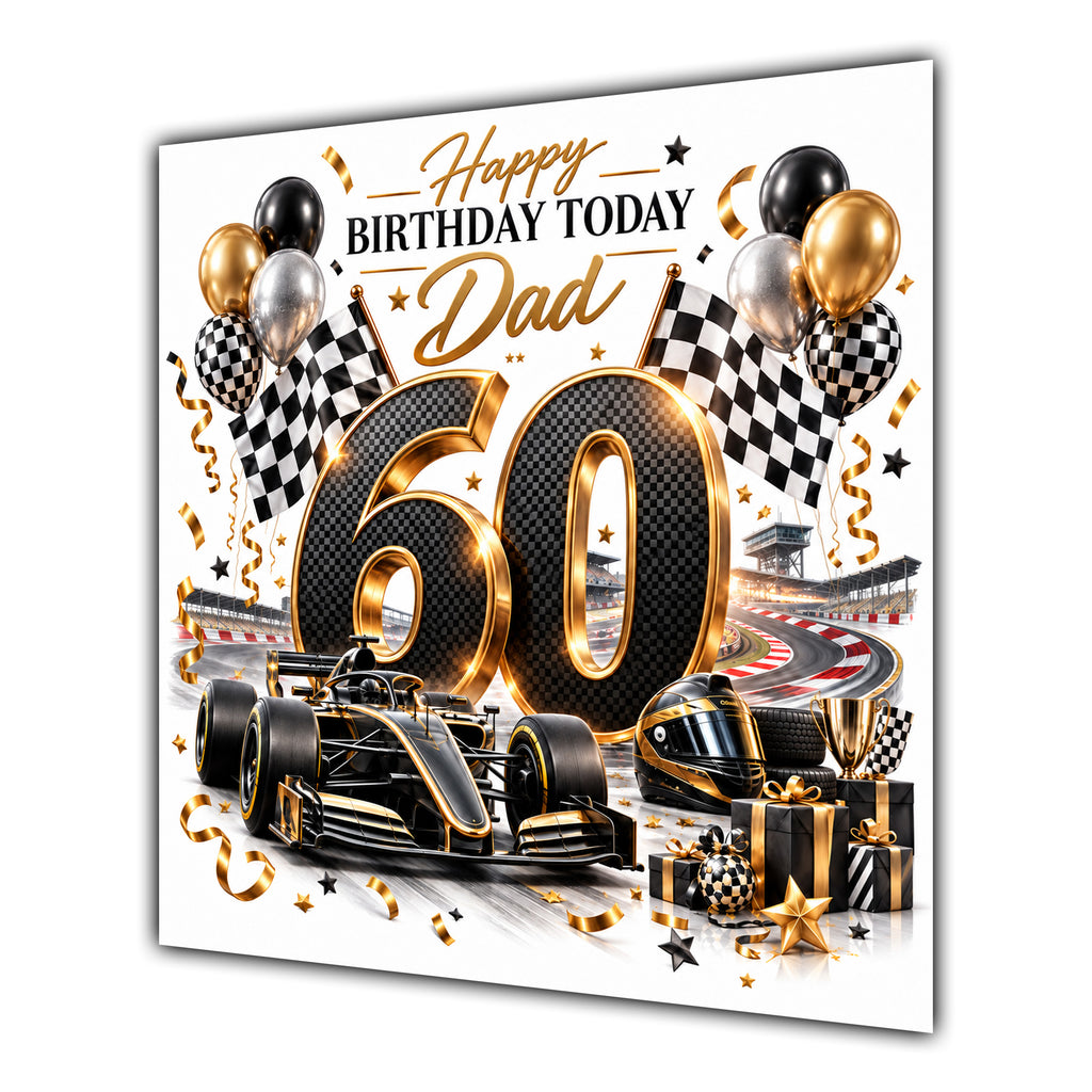 Dad 60th Birthday Card Racing Car Chequered Flags