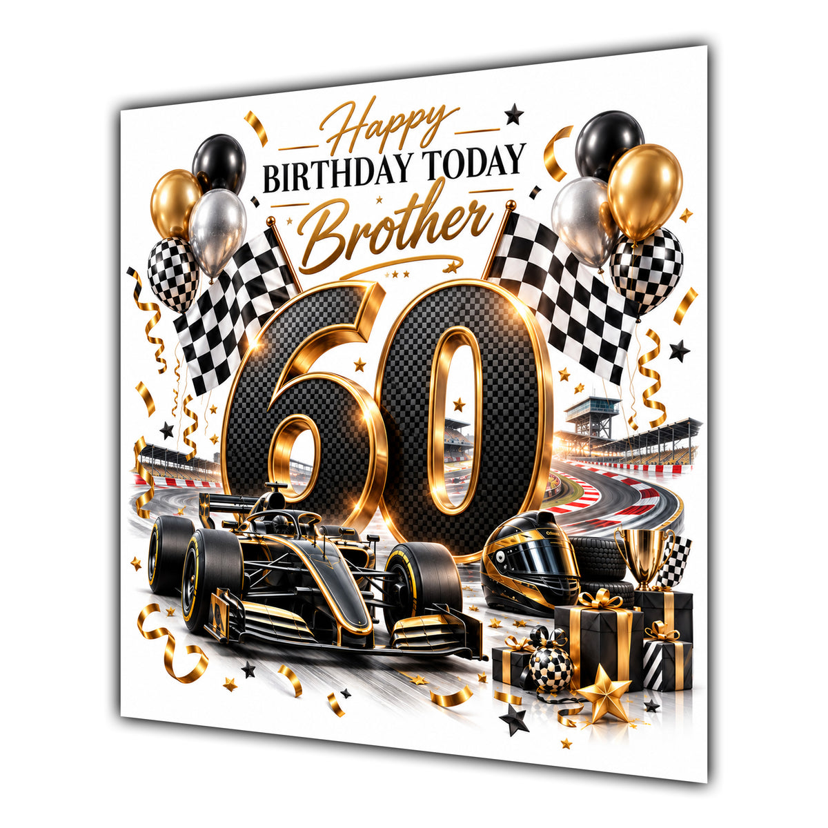 Brother 60th Birthday Card Racing Car Chequered Flags