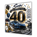 Son 40th Birthday Card Sports Car Chequered Flags