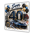 Son 40th Birthday Card Sports Car Chequered Flags