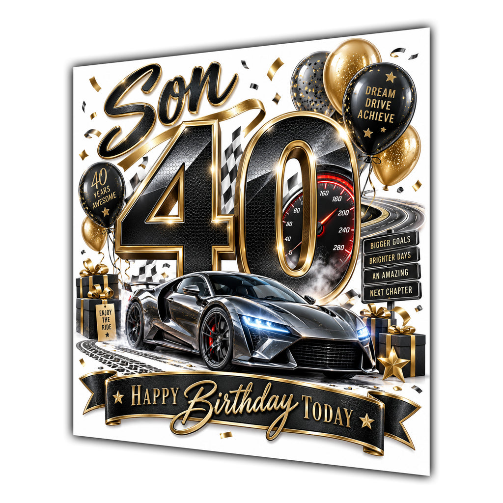 Son 40th Birthday Card Sports Car Chequered Flags