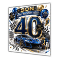 Son 40th Birthday Card Sports Car Chequered Flags