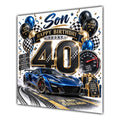 Son 40th Birthday Card Sports Car Chequered Flags