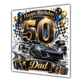 Dad 50th Birthday Card Sports Car Chequered Flags
