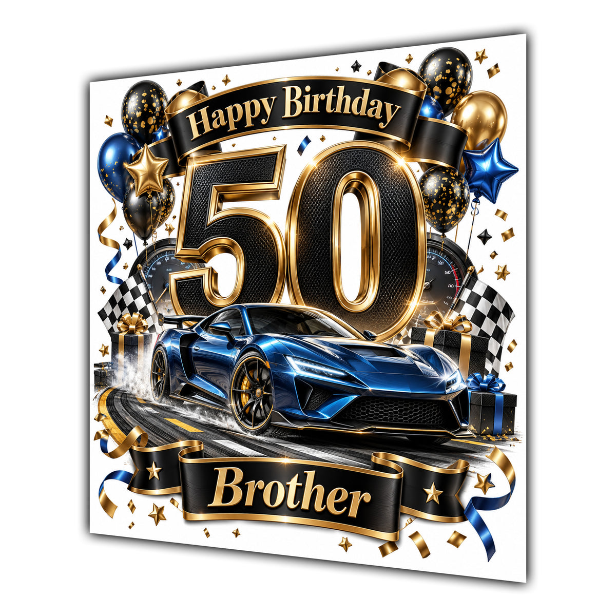 Brother 50th Birthday Card Sports Car Chequered Flags