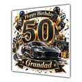 Grandad 50th Birthday Card Sports Car Chequered Flags