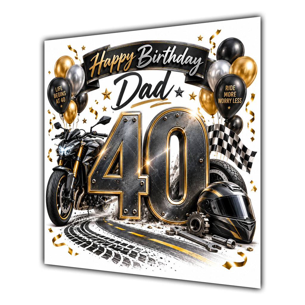 Dad 40th Birthday Card Motorbike Helmet Balloons