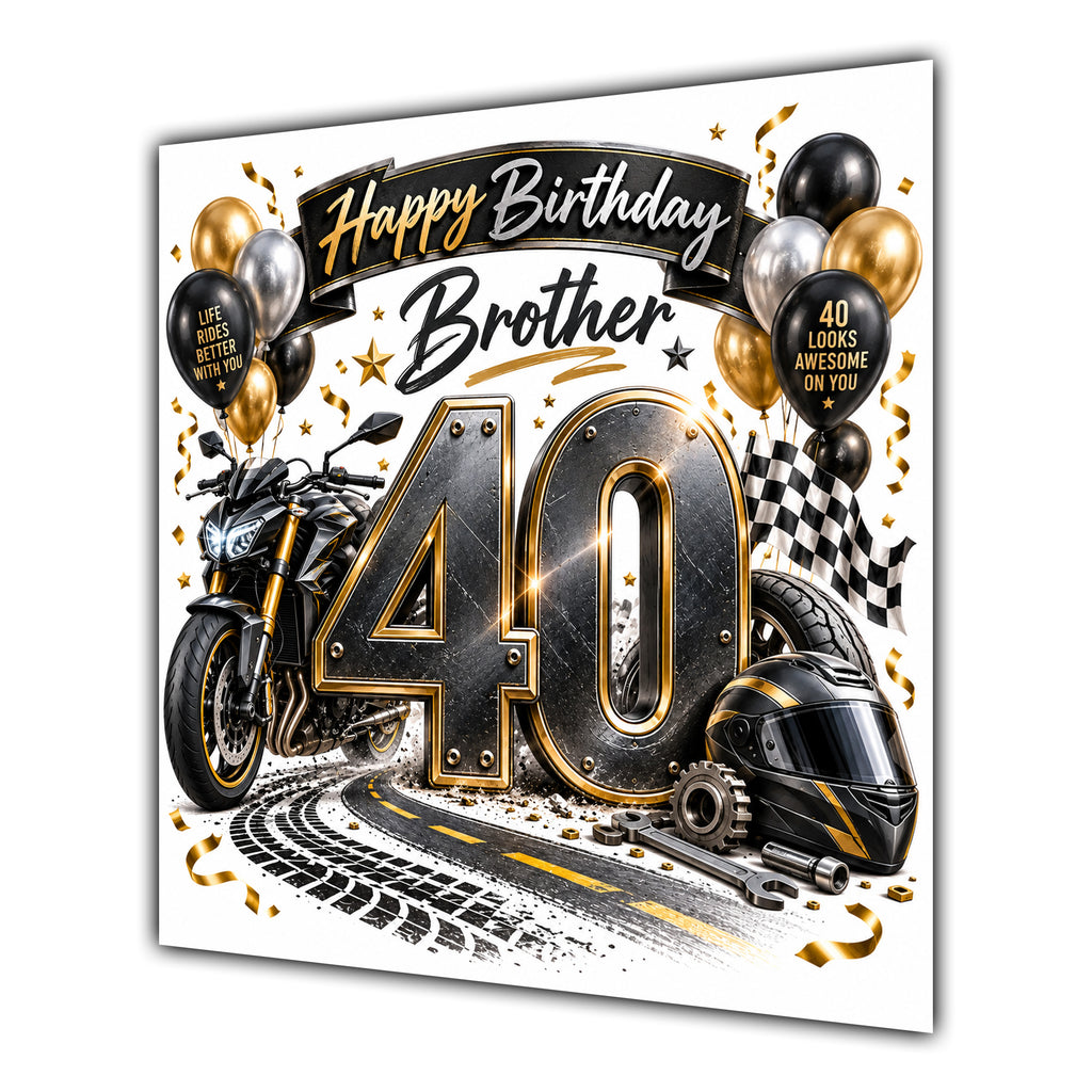 Brother 40th Birthday Card Motorbike Helmet Balloons