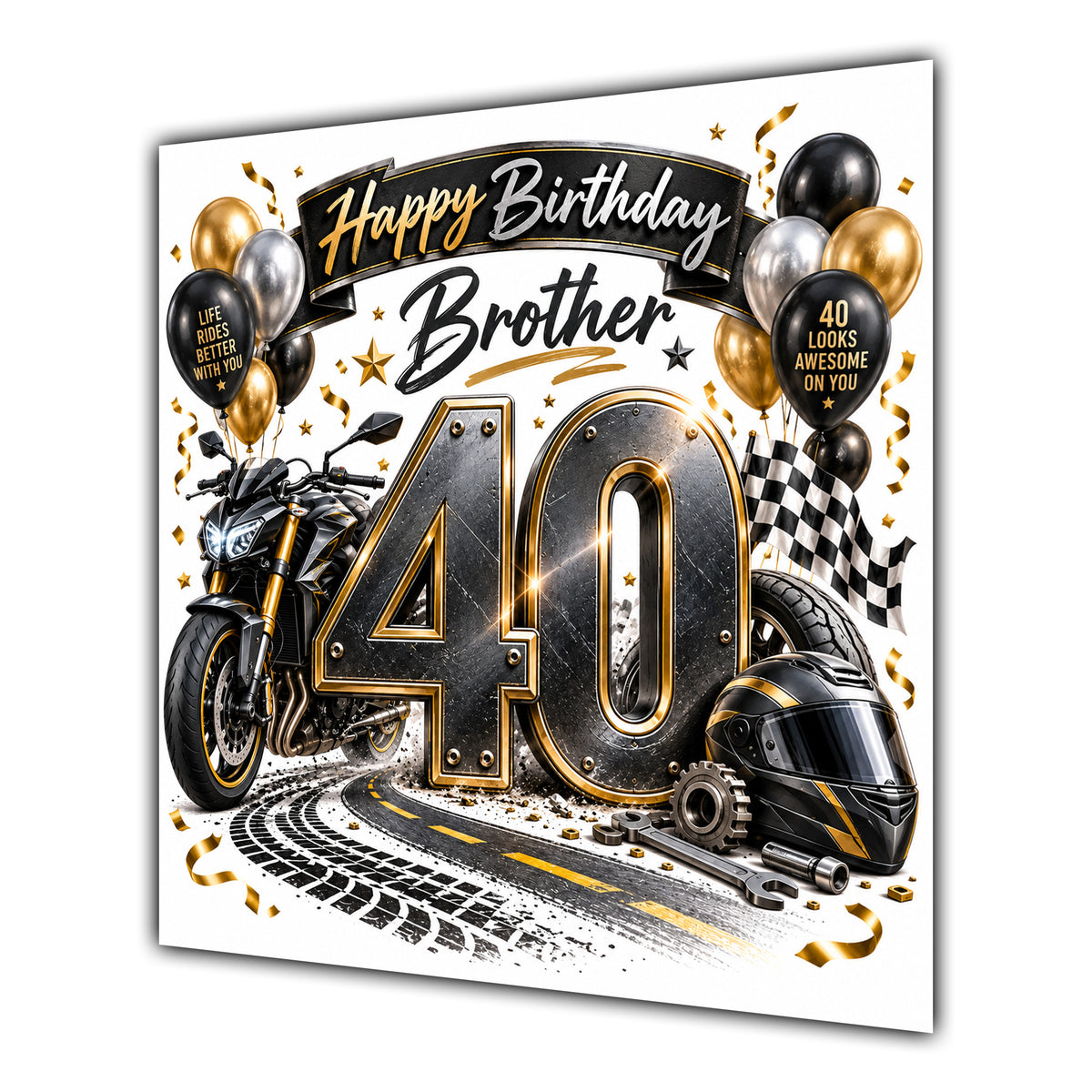 Brother 40th Birthday Card Motorbike Helmet Balloons