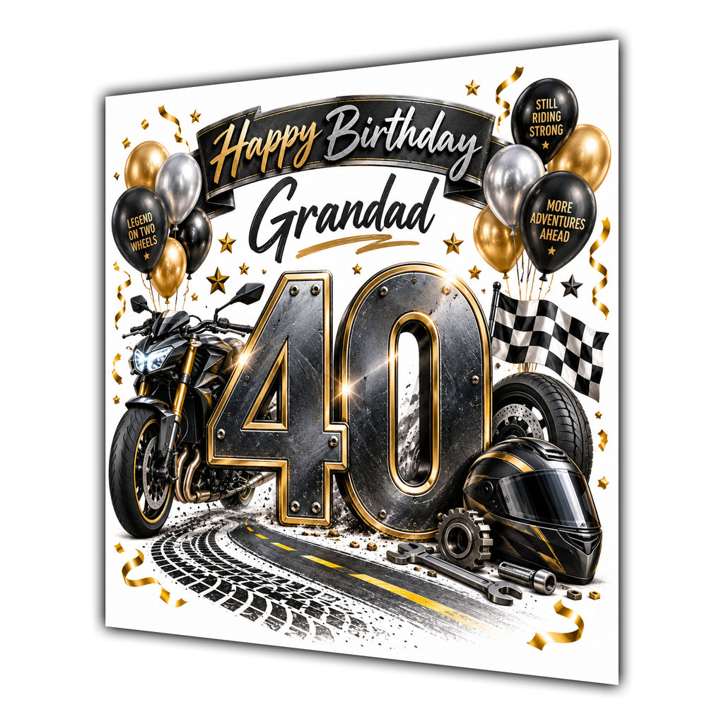 Grandad 40th Birthday Card Motorbike Helmet Balloons